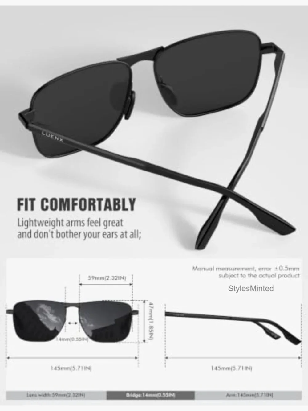 Rectangular Polarized Aviator Sunglasses Men Square Retro Shades UV400